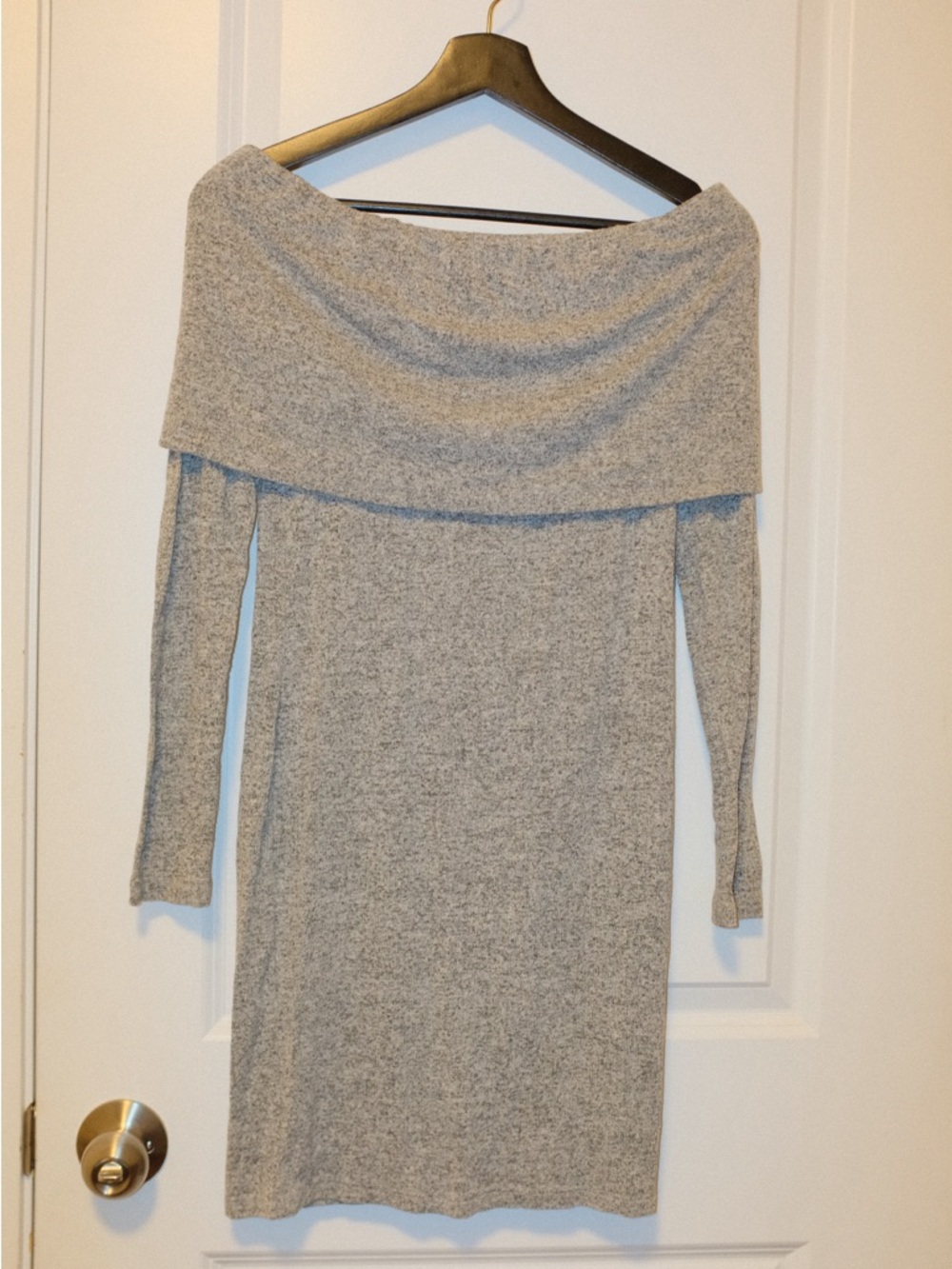 Cozy Off-Shoulder Knit Dress - Light Heather Gray